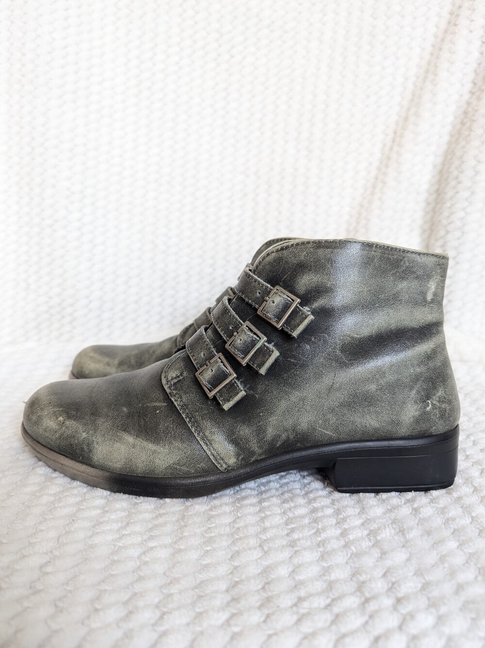Naot Calima Buckled Ankle Boots In Stonewashed Green Steampunk Grunge 8